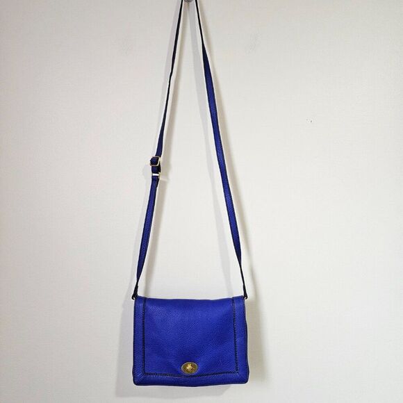 EUC J CREW ELECTRIC BLUE GENUINE LEATHER CROSSBODY BAG - Picture 1 of 15